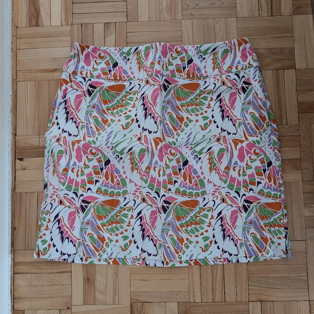 Butterfly-Print Mini Skort in Pink, Green & Orange